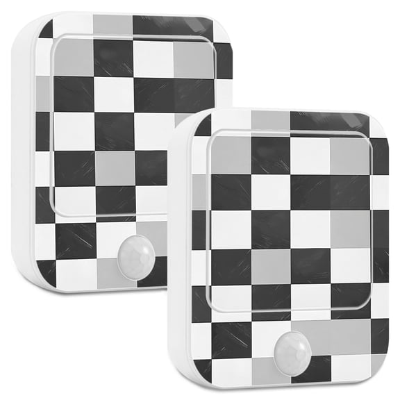 Yayeee LED Night Lights with Motion Detectors Auto Dusk to Dawn Light Sensors, 2 Pack, Black and Gray Plaid Pattern