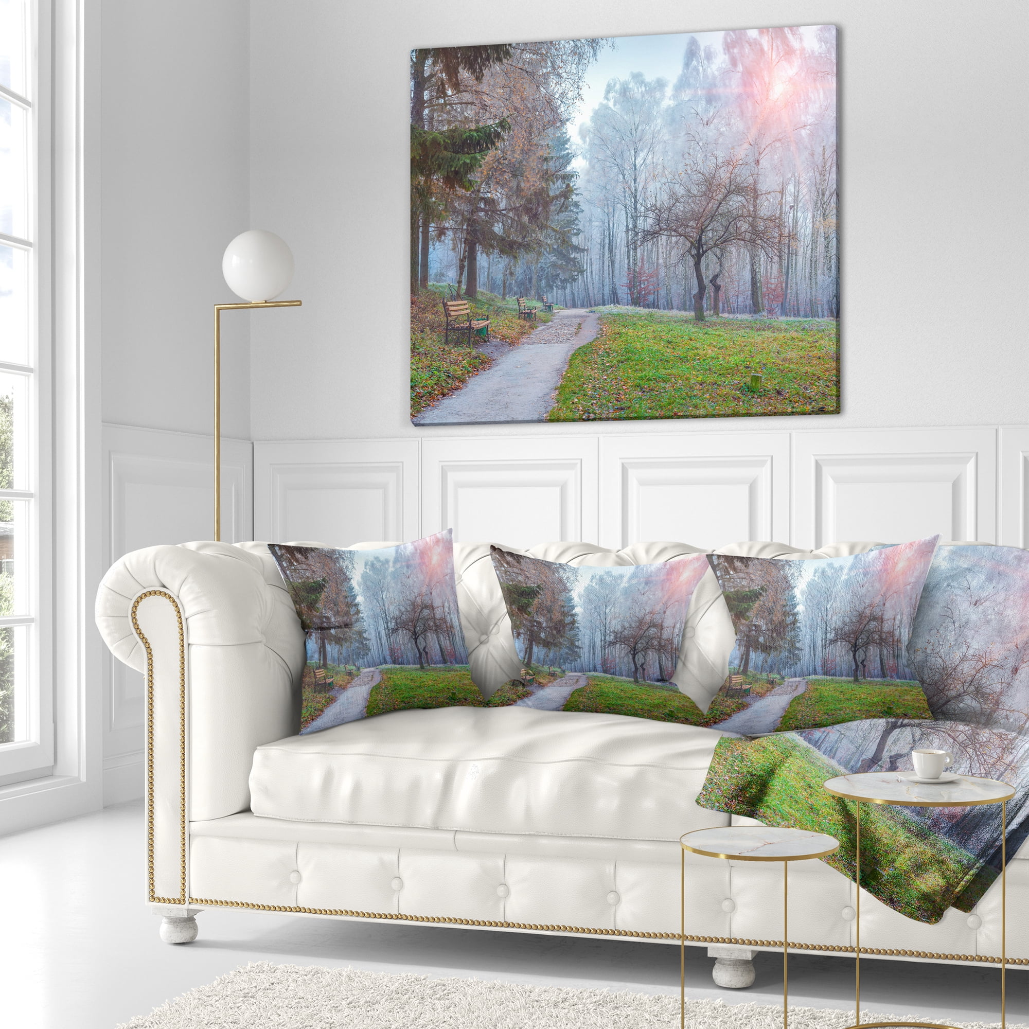 Designart Bright Sun over Autumn Trees - Landscape Printed Throw Pillow - 18x18