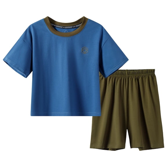 UYYX Boys Size 10 Clothes Tween Boys Clothes Summer Short Sleeve Top & Shorts Set 2-Piece Casual Outfit(7-8 Years,Blue)