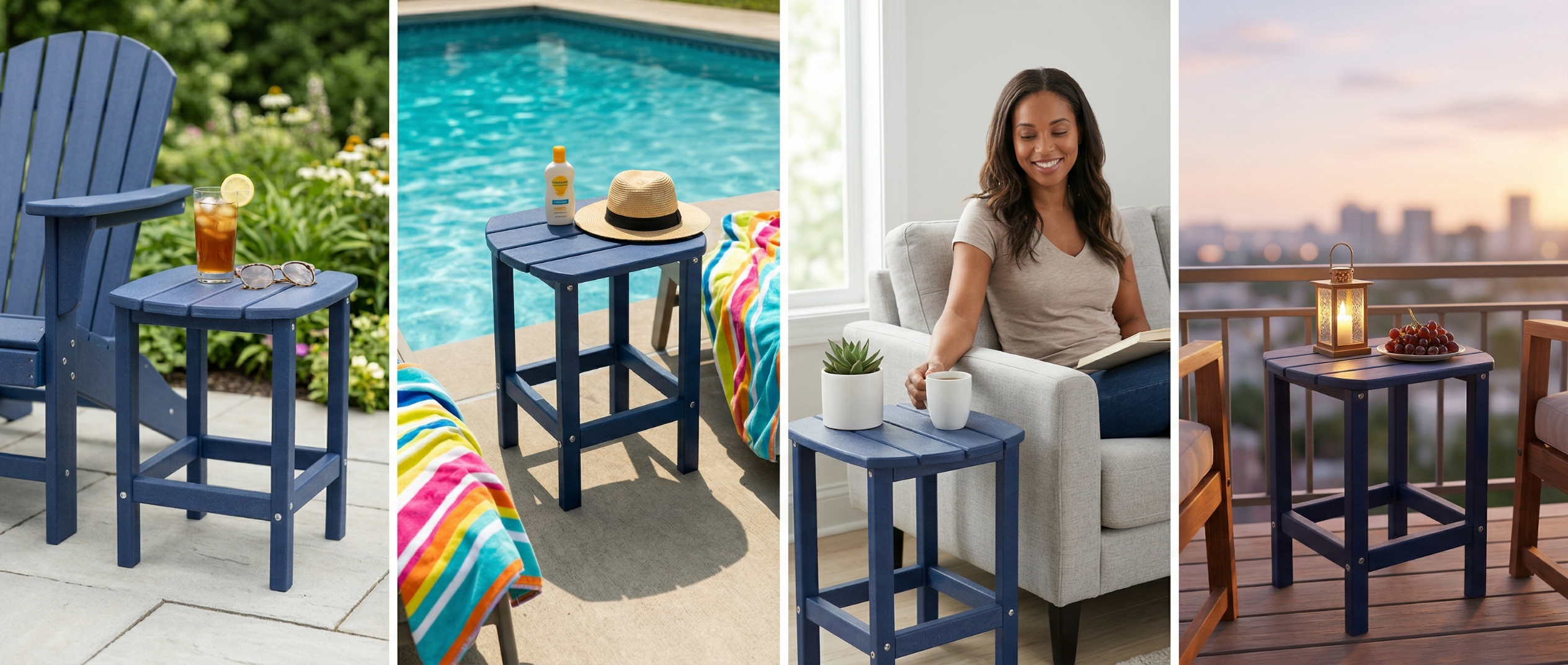 Outdoor Side Table, Patio Side Table, HDPE End Tables for Backyard Pool Porch Garden Lawn