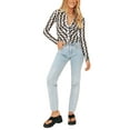 thumbnail image 5 of Qiylii Women's Shirt Wave Pattern Printed Lapel Long Sleeve Buttons Down Short Blouse Tops, 5 of 7