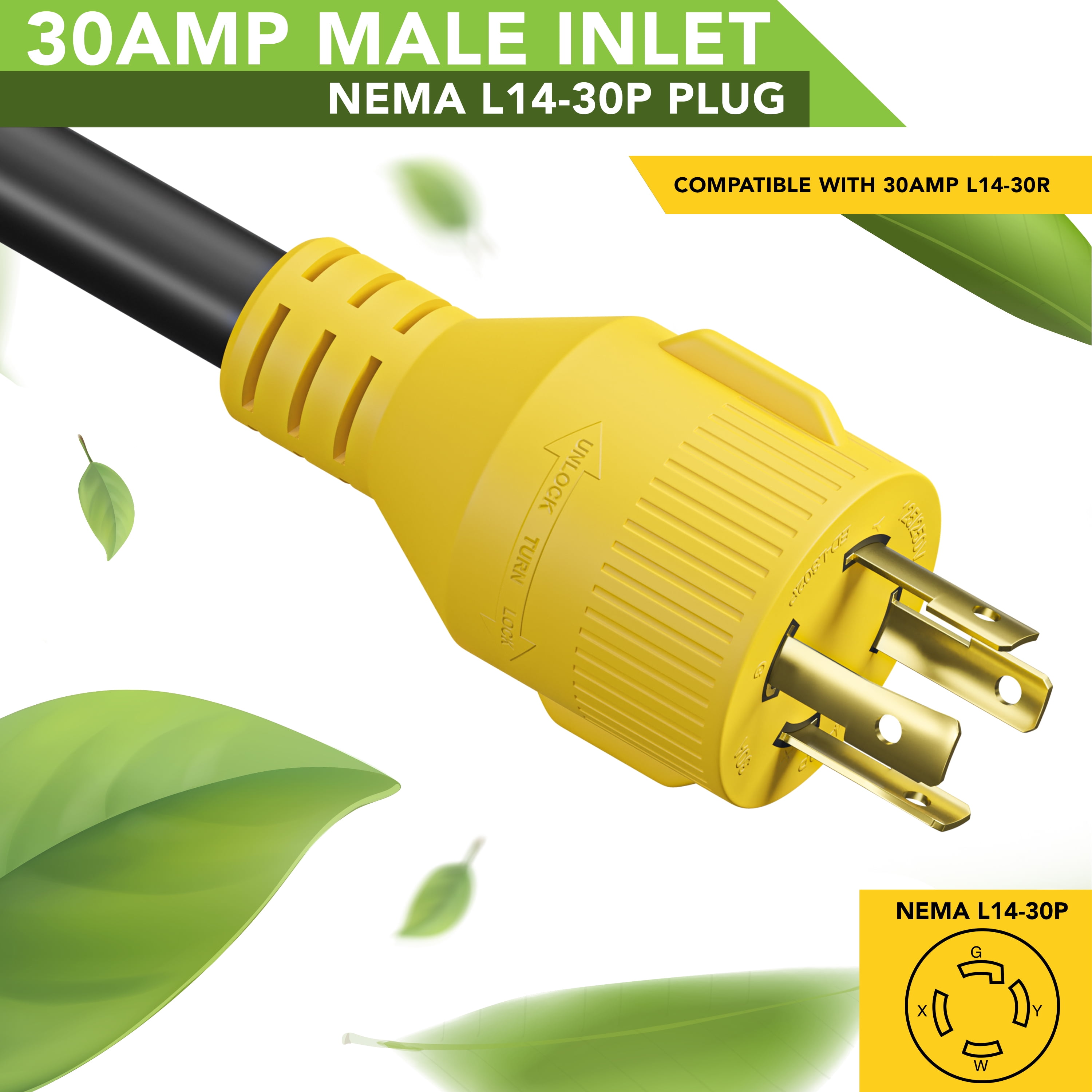 20Amp To 30Amp Generator Adapter - NEMA L14-20P Male To L14