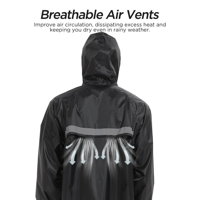Mens Long Safety Raincoat with Reflective Strips Air Vents, Waterproof  Packable Rain Jacket with Hood, Lightweight for Outdoor Activities