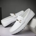 thumbnail image 2 of Mocasines de cuero genuino clásicos con entramado hechos a mano, zapatos náuticos de vestir para hombre, calzado de moda, zapatos de conducción para hombre, color blanco (25,5 cm), 2 of 4