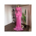 thumbnail image 2 of Pink Womens Long-Sleeved Round-Neck Ruched Wrap Mermaid Maxi Dress, 2 of 3