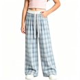 thumbnail image 5 of TIREOW Girls Sweatpants Plaid Elastic Lace Waist Wide Leg Sweat Pants with Lace Belt Fashion Lightweight Casual Baggy Pants, 5 of 5