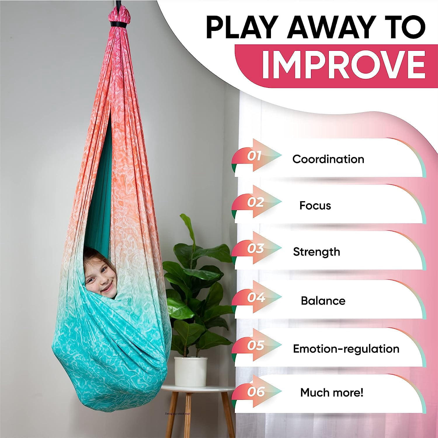 Friendly Cuddle Sensory Swing for Kids & Adults Cocoon Hammock, Fuzz Red Orange & Blue