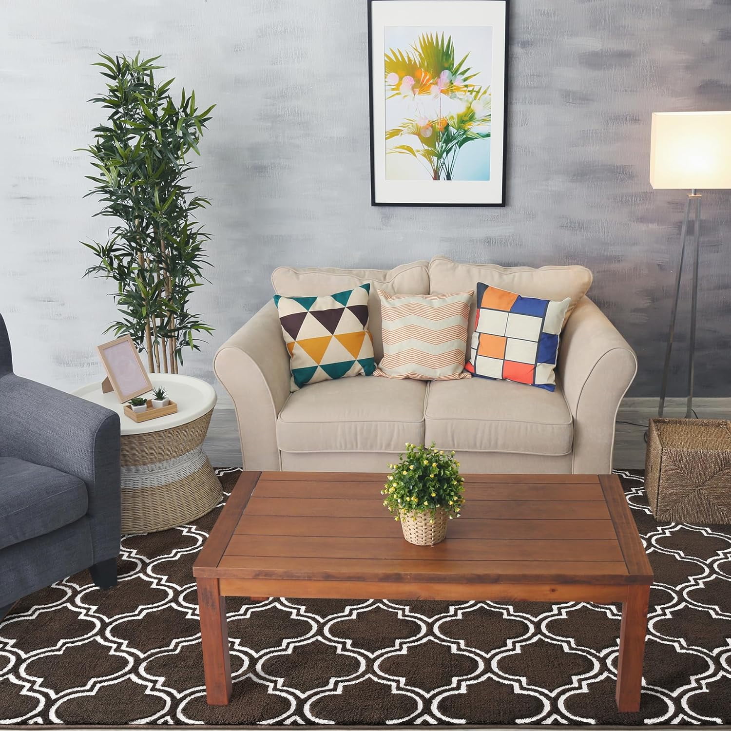 Junovo 6'x9'Modern Geometric Area Rug for Bedroom and Living Room, Fluffy Indoor Carpet for Family Room Decor,Brown
