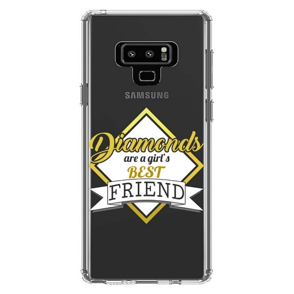 DistinctInk Clear Shockproof Hybrid Case for Samsung Galaxy Note 9 - TPU Bumper Acrylic Back Tempered Glass Screen Protector - Diamonds Are a Girl's Best Friend