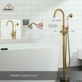 thumbnail image 4 of CASAINC Vintage 2-Handle Floor-Mount Buthtub Freestanding Roman Tub Faucet in Brushed Brass, 4 of 8