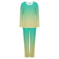 thumbnail image 6 of Vintage Nightgown Women's Long Sleeve Pajamas Set with Pockets Soft Pants with Long Sleeve Tops Ladies Sleepwear Gradient Printed Casual Tops Pants Pajama Set Green XXL, 6 of 6