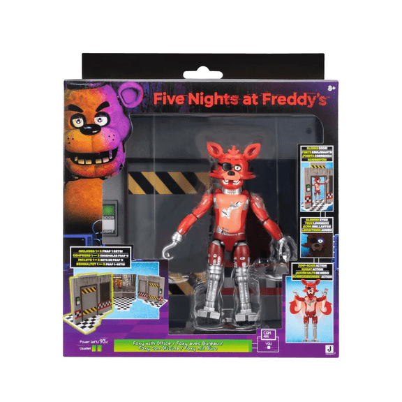 Five Nights at Freddys Classic Foxy with Office Set 5-Inch Jazwares Action Figure with Jumpscare Feature, Glowing Eyes & Diorama