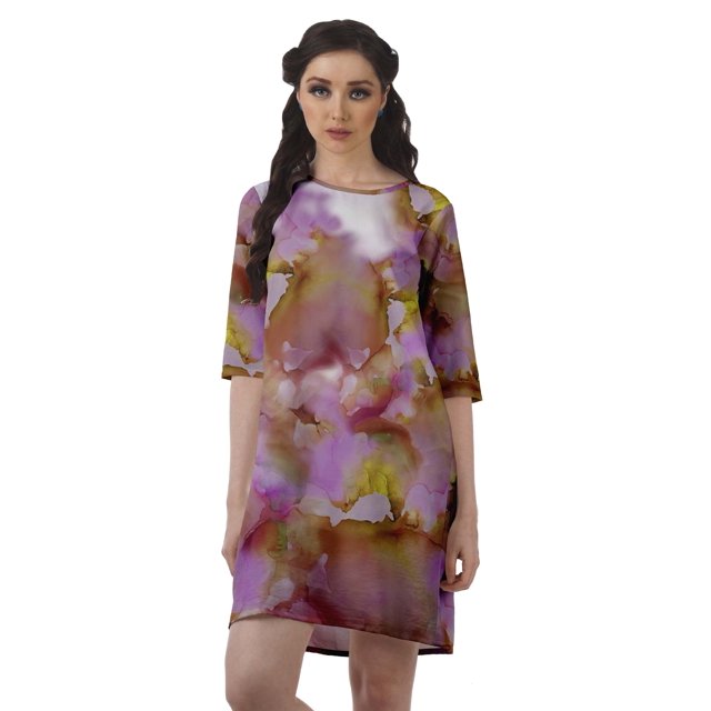 Moomaya Robe d'Hiver Imprimée à Manches 3/4 pour Femmes, Col Rond, Courte, Évasée