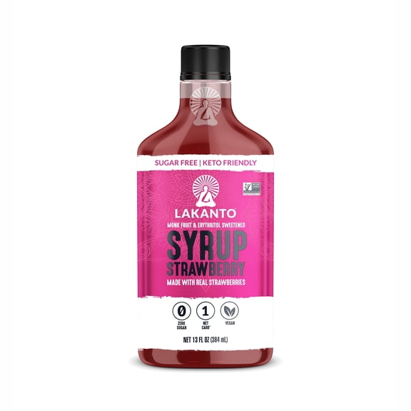 Lakanto Sugar Free Strawberry Syrup - Sweetened with Monk Fruit and Erythritol, Made with Real Strawberries, 13 Fl Oz