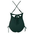 thumbnail image 6 of UJNDER One-Piece Swimsuit Womens Ribbed Swimsuit High Cut Bathing Suit V Neck Cross Front Monokini Swimming Suits for Women Green S, 6 of 8