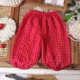 thumbnail image 2 of hoksml Kids Checkered Bubble Pants, Elastic Waist Pull-On Trousers with Cuffed Ankles, 2 of 5
