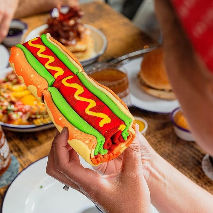 Funny Hot Dog Socks Box for Men Dad Women Teen Boys - Fun Novelty Funky Crazy Silly Cool Cute Food Socks-Easter Fathers Valentines Christmas Birthday Taco Gift Stocking Stuffers