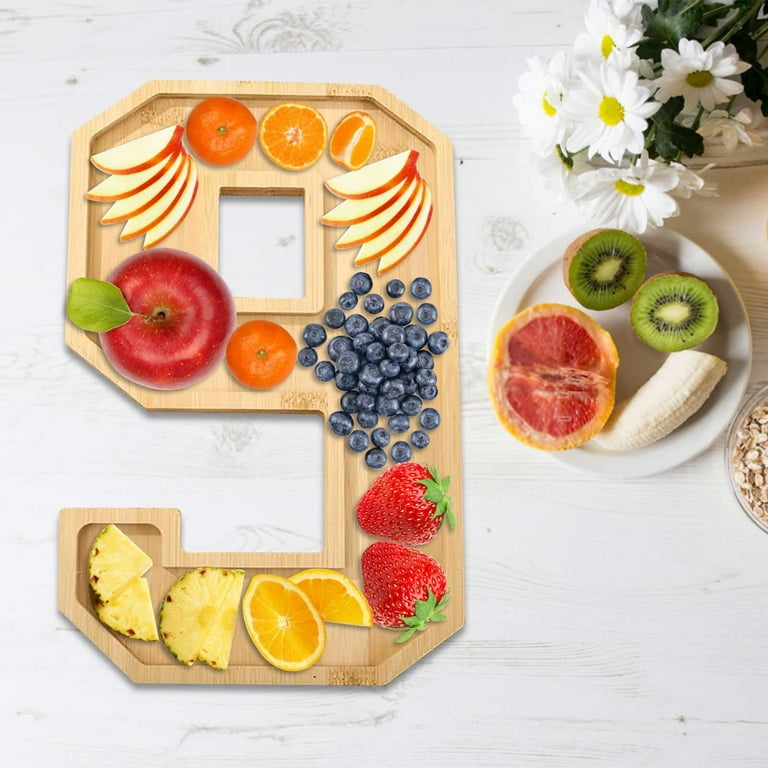 Large Bamboo Number-Shaped Serving Tray Platter for Fruit, Cheese