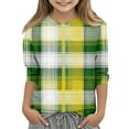thumbnail image 1 of Haut d'Été Graphique T-Shirts K-ids' Jour de la Saint-Patrick Imprimé Col Rond Manches Trois-Quarts T-Shirt Ample (Jaune, 140), 1 of 4