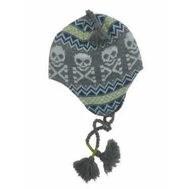 Ben Berger Boys Gray Skull Peruvian Trapper Hat Skulls & Crossbones
