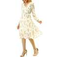 thumbnail image 4 of INSPIRE CHIC Women's Boho Floral V Neck Bishop Sleeve Below The Keen Wrap Dress XS White, 4 of 7
