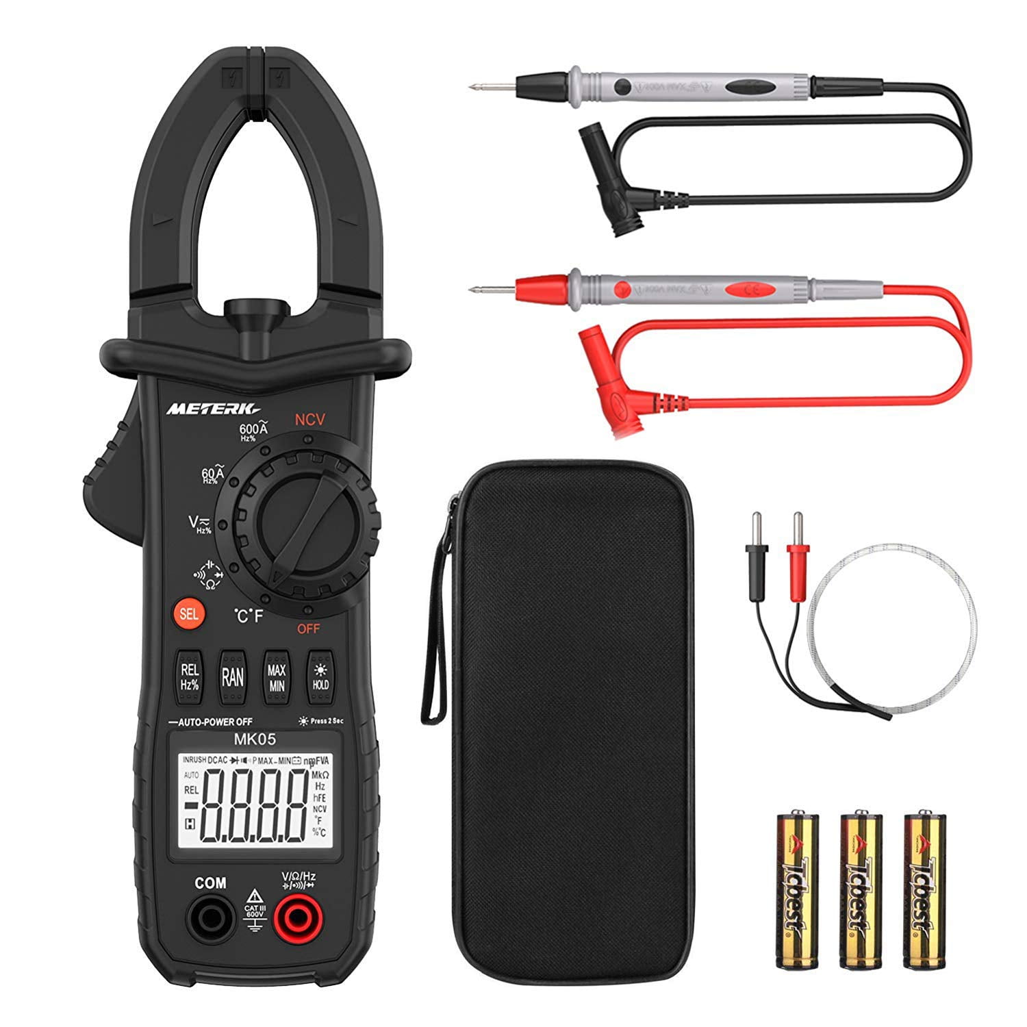 Meterk Portable Digital Clamp Meter 6000 Counts TRUE RMS NCV AC/DC