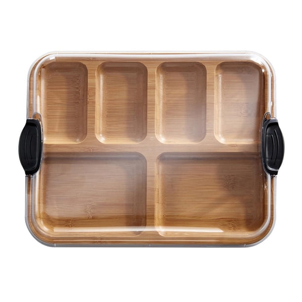 Tabla de Cortar de Bambú con Tapa, Asas Negras, 11 X 14 Pulgadas, para Charcutería, Bocadillos y Más