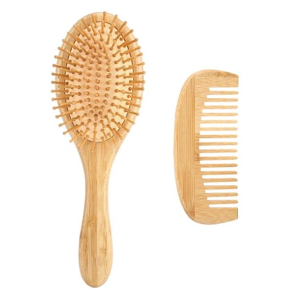 JUEGO DE PEINES DE PELUQUERÍA DE BAMBÚ MASAJE ANIESTÁCO DEL CUERO CABELLUDO, 2 PEINES DE BAMBÚ para TODO TUPO DE CABELLO, DENTES REDONDOS, DRESTO ANTIDRESLIZANTE