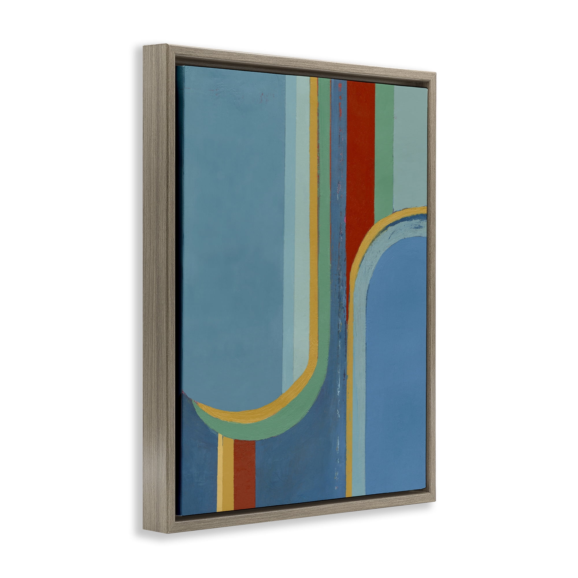 Stupell Industries Blue & Red Arches Abstract Painting Brown Floater Framed Canvas Art Print Wall Art, 17 x 21