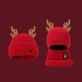 thumbnail image 2 of Xuety Santa Hats Christmas Antlers Foldable One Hat Two Knitted Hats Year Red Thick Knitted Hats, 2 of 4