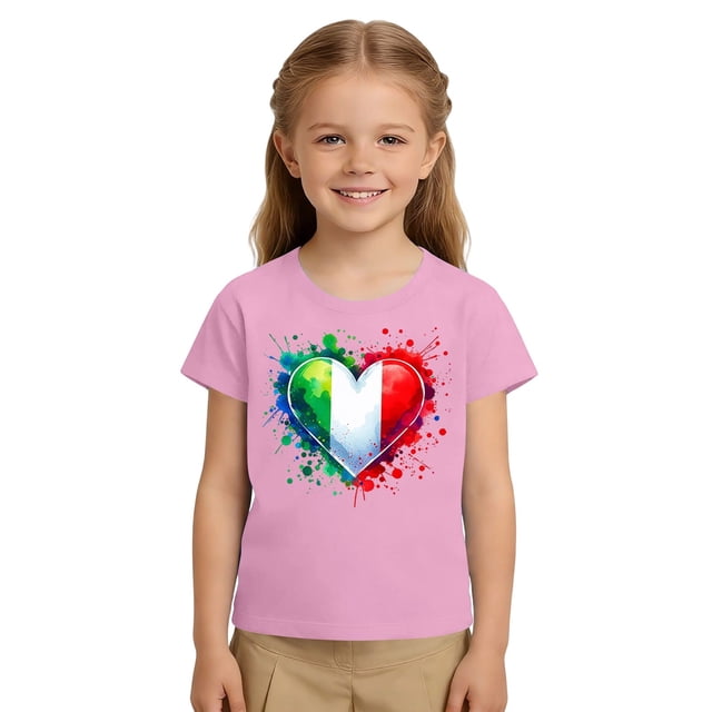 GPOECD T-Shirts pour Tout-Petits Enfants Mode Décontractée Manches Courtes avec Imprimé Italie Col Rond Haut pour Garçons Filles Hauts Décontractés 1-13 Ans 02_Pink,3-4 Ans