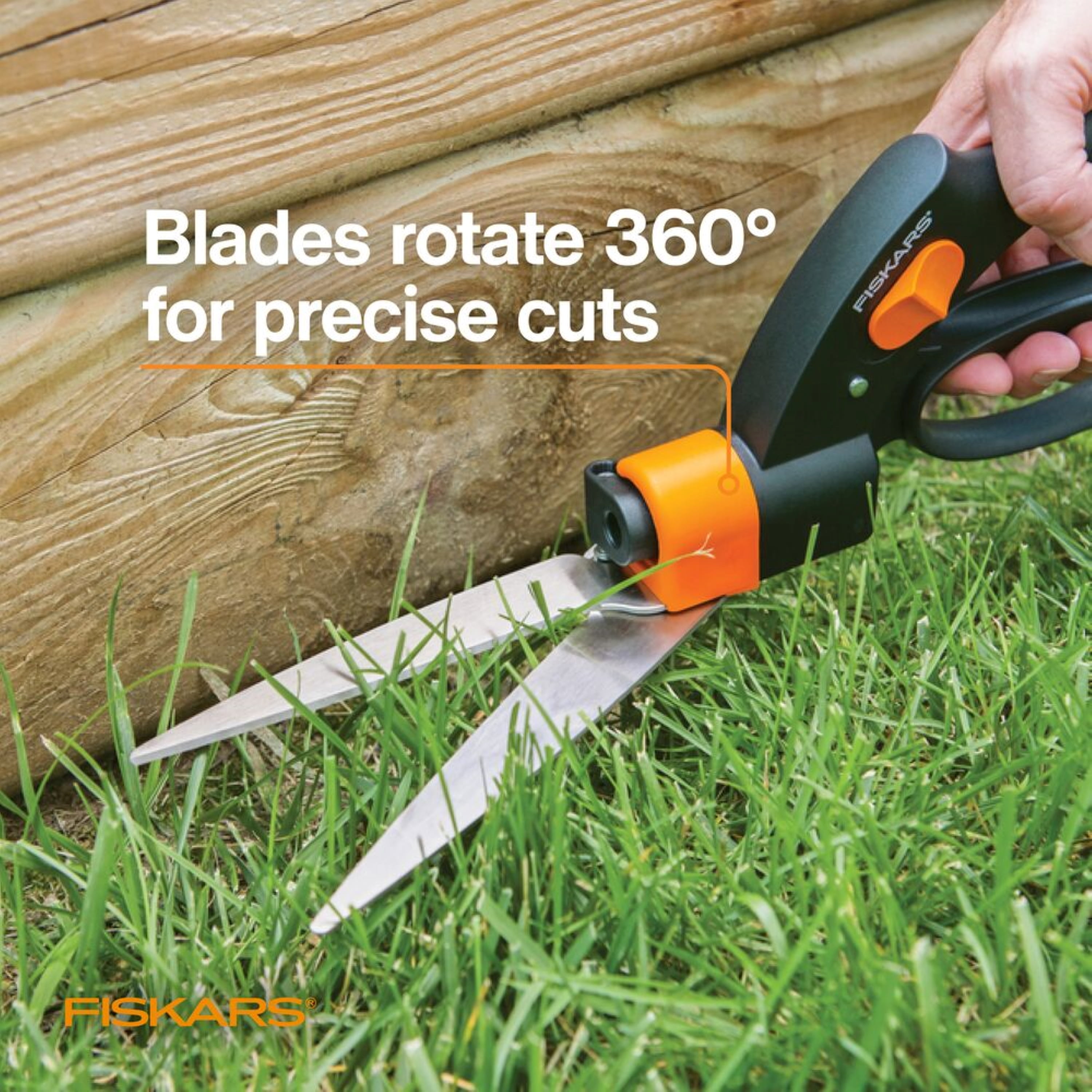 Fiskars Shear Ease Grass Shears - 5" Stainless Steel Blades - 360-Degree Swivel Blade, Black