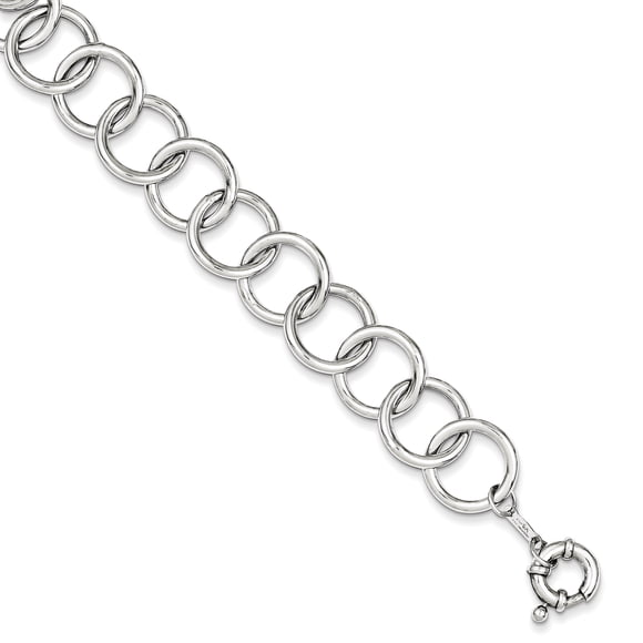 Sterling Silver Rhodium Plated Polished Circle Link Bracelet 7.5 Inch "Bracelets