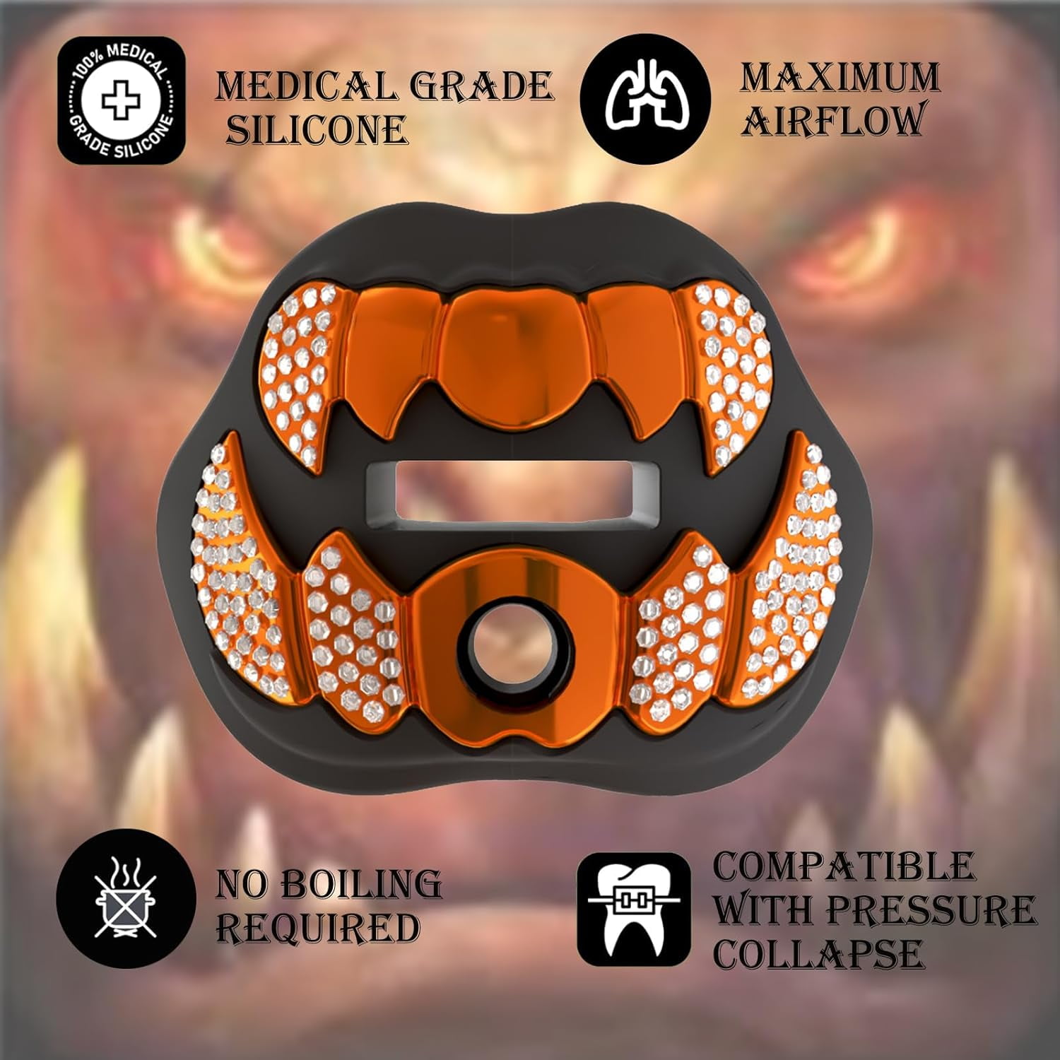 Football Mouth Guard with Connected Strap- 3D Beast Chrome Adult and Youth Mouth Guard-Mouth Piece for Sports for Maximum Air Flow and Teeth Protection