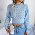 thumbnail image 6 of Herrnalise Women's Knitted Crop Tops Autumn And Winter Fashion Solid Hollow Stripe Long Sleeve Round-Neck Sweater Tops Pullover Jumper Sweaters, 6 of 8