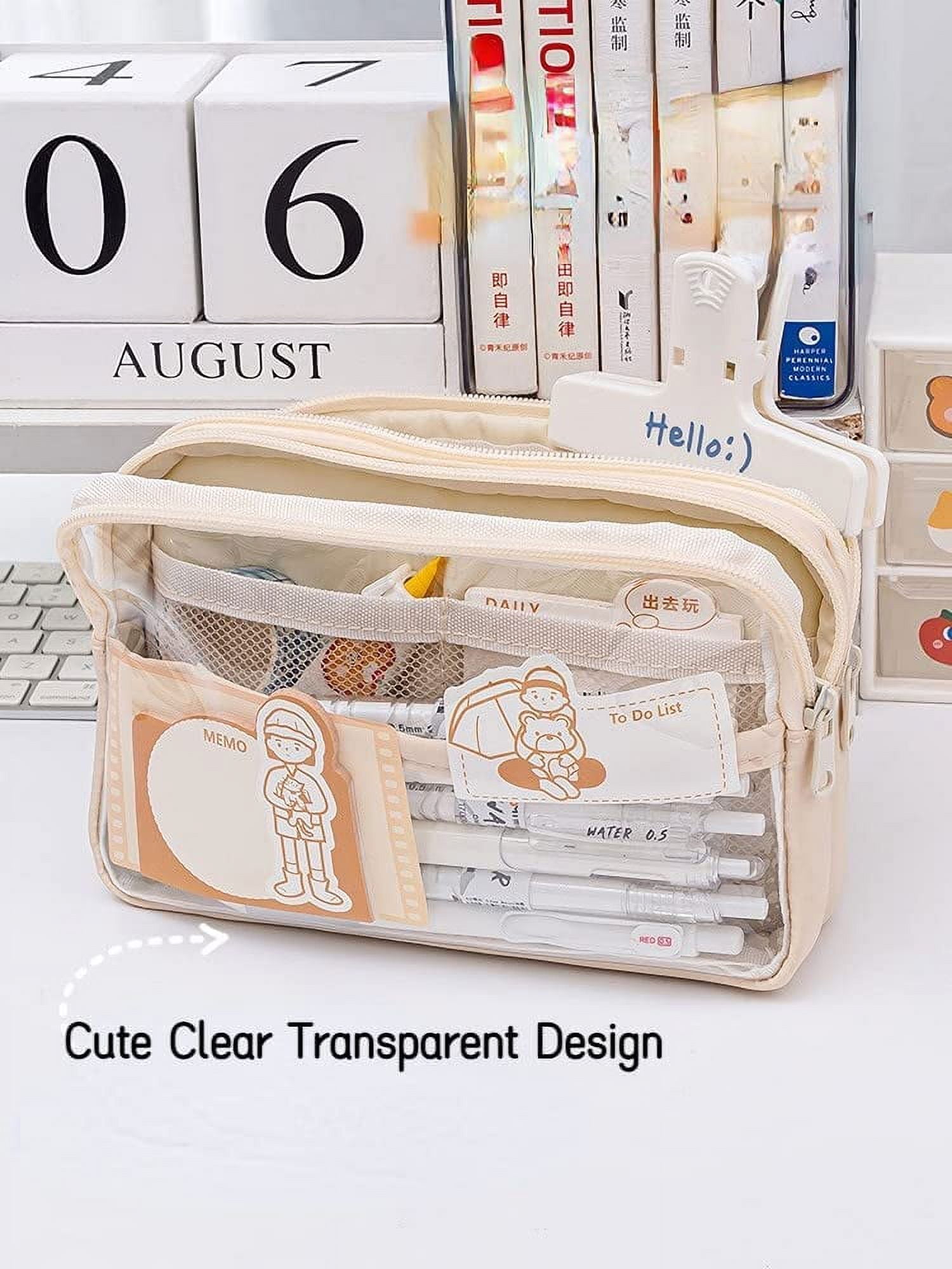 Canvas Pencil Case with Cute Pins, Zippered Pencil Pouch Pen Bag, Kawaii  Stationery Box for Office, Desk and Art, Aesthetic School Supplies for Back