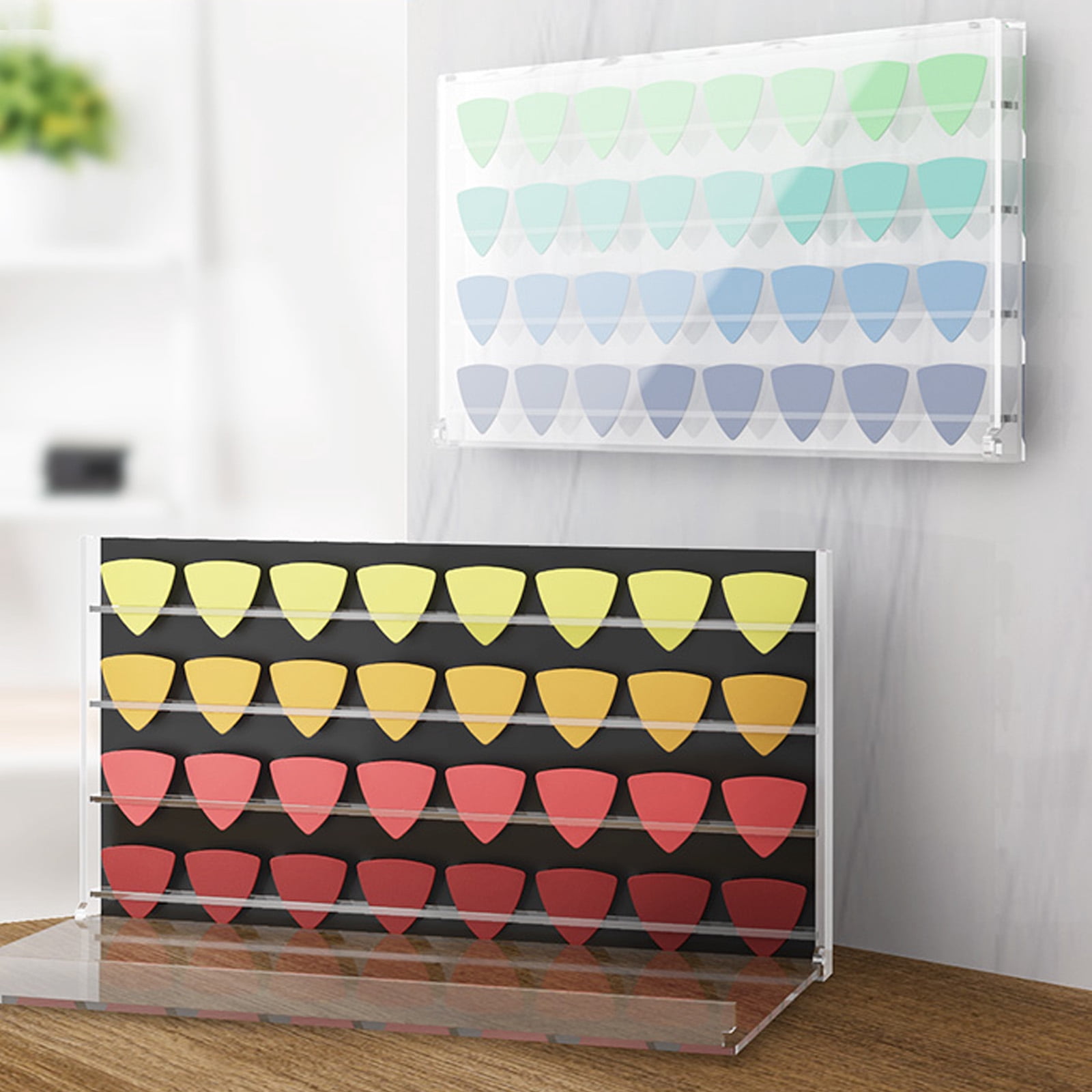 RUISINERY Practical Guitar Pick Holder Case Holds 32 Picks Wall Mountable Storage Organizers with Cover Acrylic Texture
