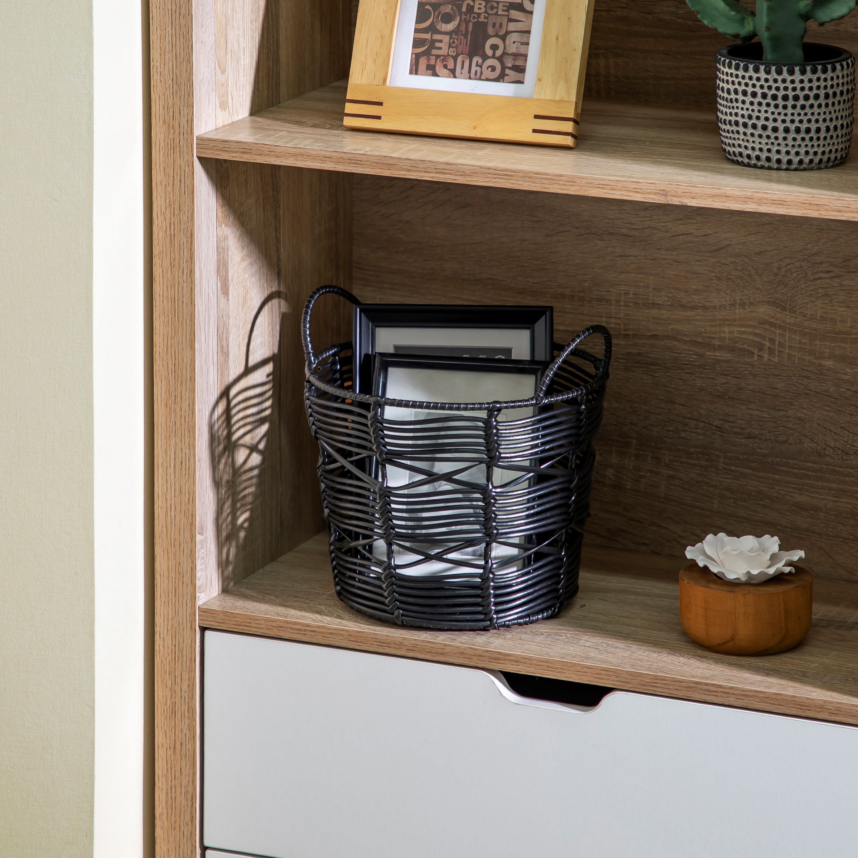 (2 pack) Homezone 9" Plastic Round Black Abstract Basket with Handles