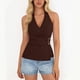 thumbnail image 1 of TaTaai Ladies V Neck Sleeveless Halter Ruched Top Solid Color Tie Back Detail Comfortable Breathable Casual Stylish Top For Daily Dating Party Vacation Outfits Gift, 1 of 9