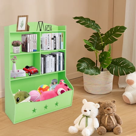 Kids Bin Toy Storage Box Bookcase Organizer Shelf Playroom Bookshelves Green