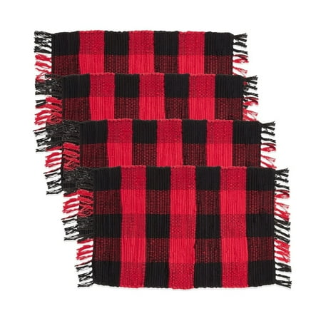 

Fennco Styles GÃªnes Collection Buffalo Plaid Chindi 100% Cotton Placemats 14 x 20 Inch Set of 4 - Red