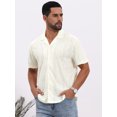 thumbnail image 4 of DARING DIVA Men's Camp Collar Button Down Short Sleeve Distressed Ripped Shirts 3XL Beige, 4 of 7