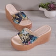thumbnail image 5 of Nrmvnmi Women's Wedge Slipper Open Toe Summer Floral Platform Solid Color Floral Wedge Sandals Green Mothers Day Gifts, 5 of 6