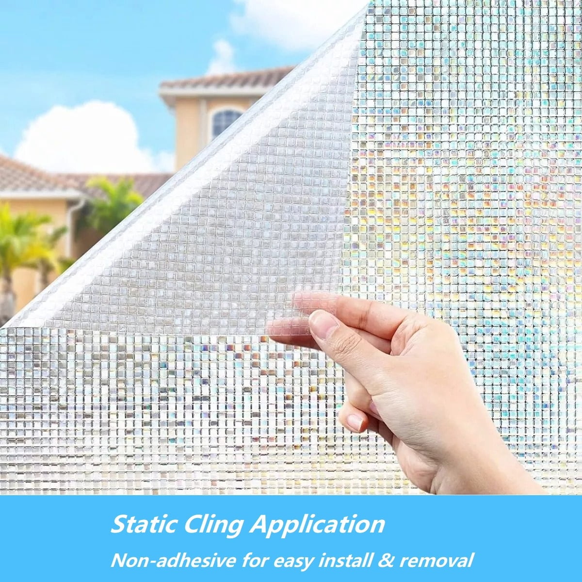 Window Privacy Film 3D Grid Pattern Static Cling to Glass Window Non-Adhesive Stained Glass Window Decals, Heat Control Anti-UV Sun Window Sticker, 3PCS of 17.7 x 78.7 inches, Totally 17.7"x236.2"