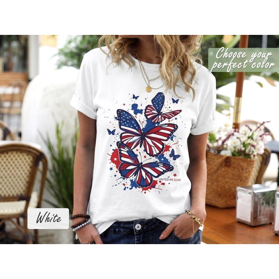 Patriotic Butterfly Shirt, American Flag Butterfly Tee, 4th of July Shirt Women, USA Graphic Tee, Patriotic Shirt, Vintage Birthday Gift