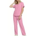thumbnail image 3 of FRSASU Ensemble de Sarraus pour Femmes Décontracté Uni Uniforme Médical Extensible Haut de Sarrau à Col en V et Pantalon Jogger avec Poches Rouge TTG, 3 of 9