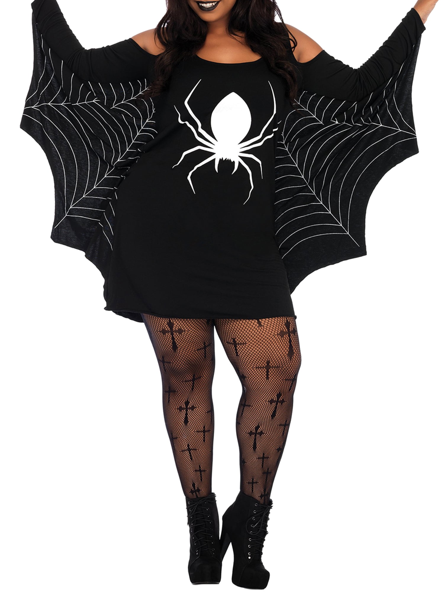 Spider Cosplay Halloween Costumes for Women Long Sleeve Cold Shoulder Bat Wings Bodycon Bat Role Play Mini Dress - Walmart.com