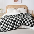thumbnail image 2 of Exclusivo Mezcla Checkered Knit Blanket for Bed Queen Size, Ultra Soft Cozy Fluffy Blanket, Lightweight Fuzzy Throw for Couch and Bed, Black, 90"x90", 2 of 8