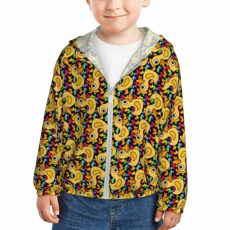 

Qekee Cartoon Ducks Print UPF 50+ Kids Sun-Protective Hooded Long Sleeve Rash Guard for Fishing Water Beach Sports -3 Years