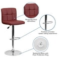 thumbnail image 6 of Flash Furniture Contemporary Burgundy Quilted Vinyl Adjustable Height Barstool with Chrome Base, 6 of 13